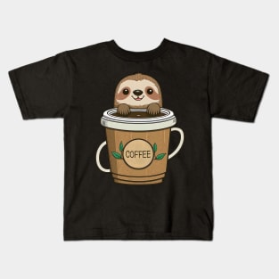 Funny Sloth & Coffee Kawaii Anime Coffee Lover Kids T-Shirt